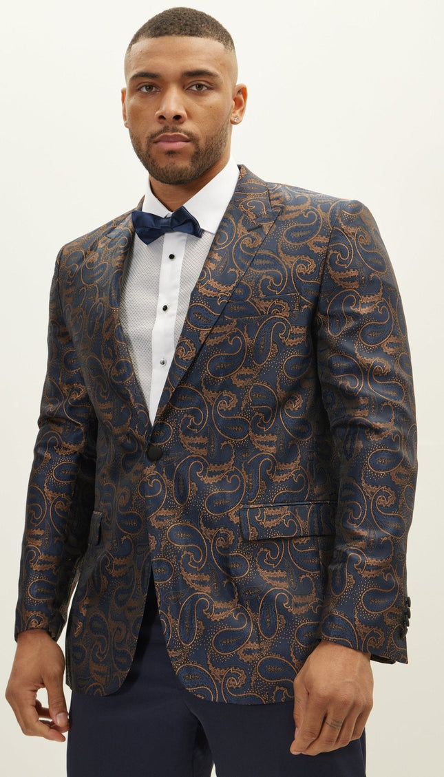 Peak Lapel Paisley Jacquard Tuxedo Jacket - Copper