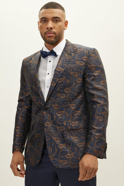 Men's Floral Peak Lapel Tuxedo Jacket - Copper | Ron Tomson