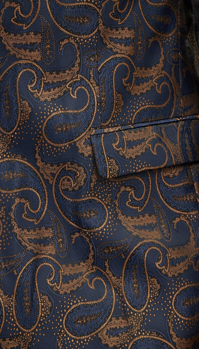 Peak Lapel Paisley Jacquard Tuxedo Jacket - Copper