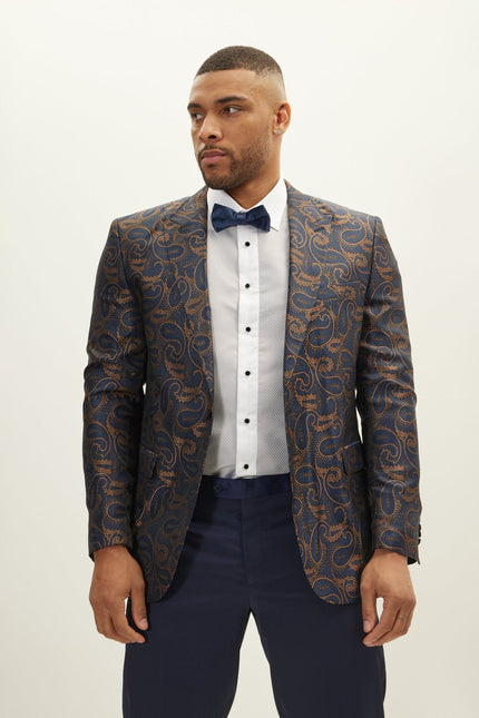 Men's Floral Peak Lapel Tuxedo Jacket - Copper | Ron Tomson
