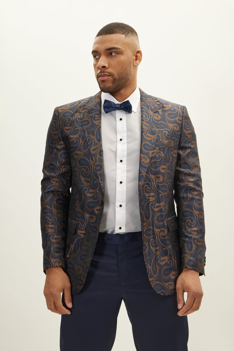 Men's Floral Peak Lapel Tuxedo Jacket - Copper | Ron Tomson