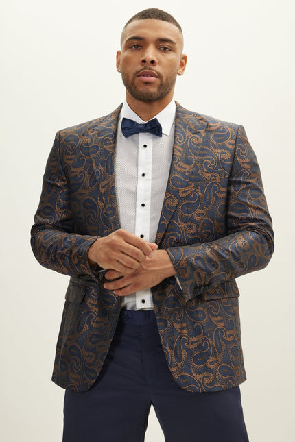 Men's Floral Peak Lapel Tuxedo Jacket - Copper | Ron Tomson