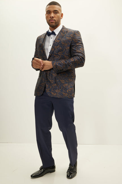 Men's Floral Peak Lapel Tuxedo Jacket - Copper | Ron Tomson