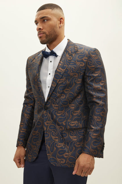Men's Floral Peak Lapel Tuxedo Jacket - Copper | Ron Tomson