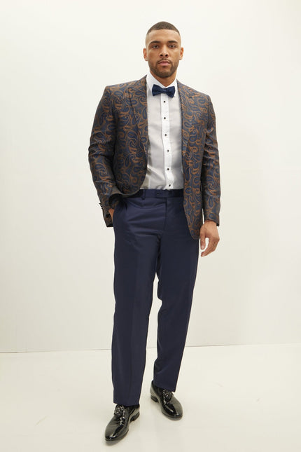 Men's Floral Peak Lapel Tuxedo Jacket - Copper | Ron Tomson