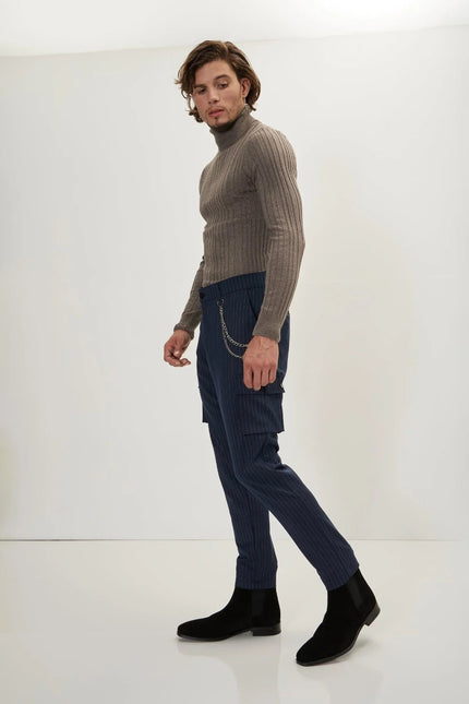 Men's Pinstriped Utility Pants - Navy White | Ron Tomson