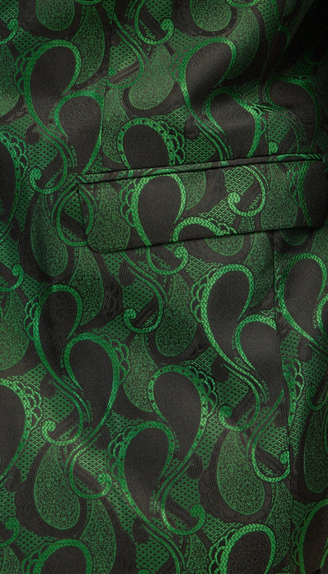Peak Lapel Paisley Jacquard Tuxedo Jacket - Green