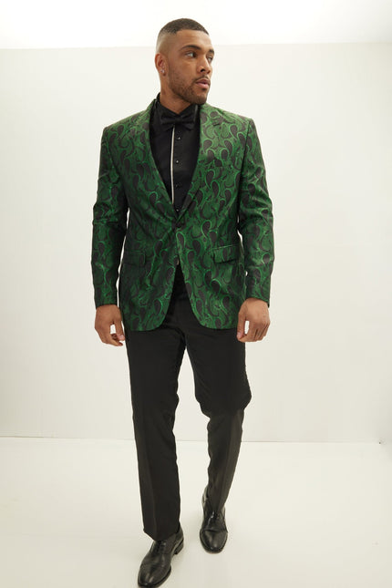 Men's Floral Peak Lapel Tuxedo Jacket - Green | Ron Tomson