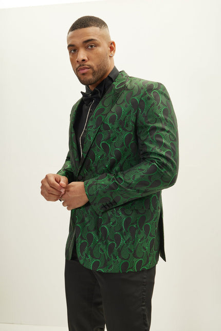 Men's Floral Peak Lapel Tuxedo Jacket - Green | Ron Tomson