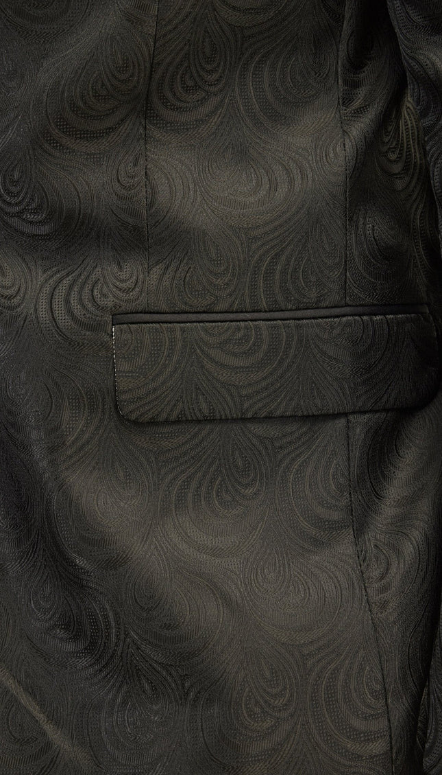 Peak Lapel Tuxedo Jacket - Leaf Jacquard Black
