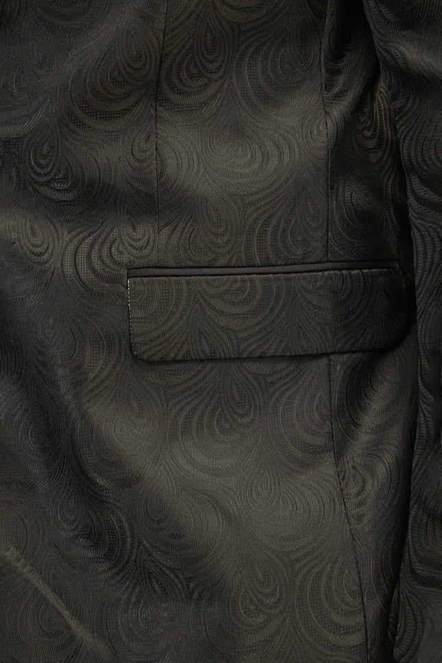Men's Peak Lapel Tuxedo Jacket - Leaf Jacquard Black | Ron Tomson