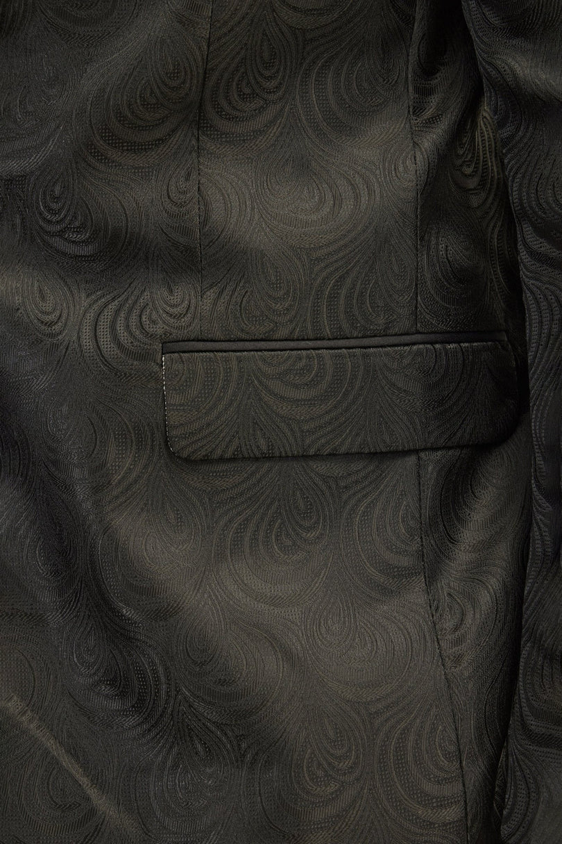 Men's Peak Lapel Tuxedo Jacket - Leaf Jacquard Black | Ron Tomson