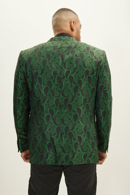 Men's Floral Peak Lapel Tuxedo Jacket - Green | Ron Tomson