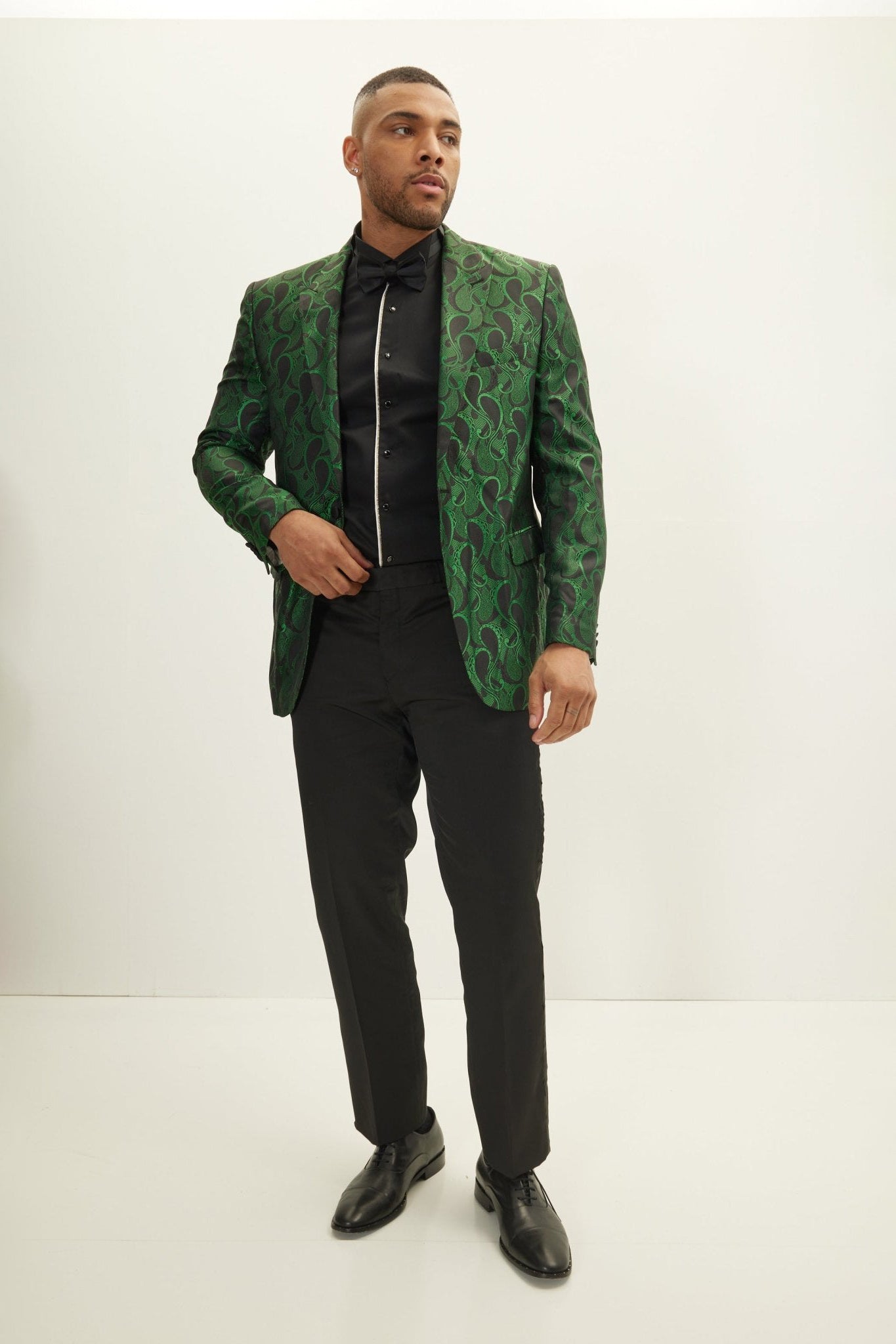 Peak Lapel Paisley Jacquard Tuxedo Jacket - Green - Ron Tomson Peak Lapel Paisley Jacquard Tuxedo Jacket - Green - Ron Tomson