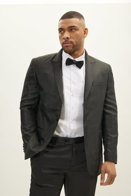 Men's Peak Lapel Tuxedo Jacket - Leaf Jacquard Black | Ron Tomson