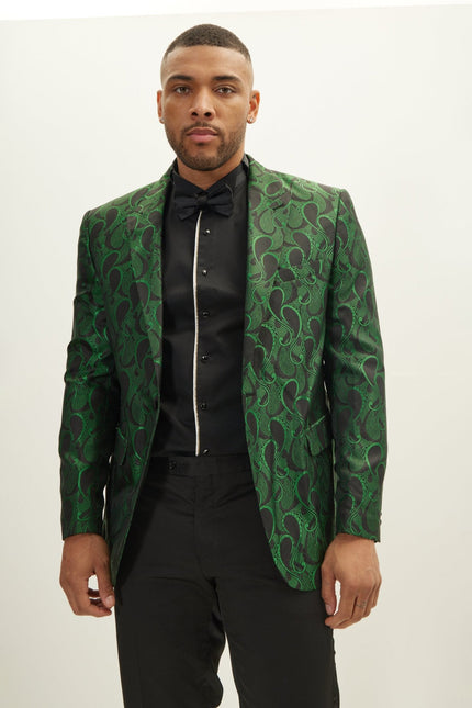 Men's Floral Peak Lapel Tuxedo Jacket - Green | Ron Tomson