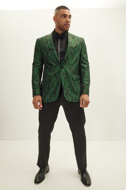 Men's Floral Peak Lapel Tuxedo Jacket - Green | Ron Tomson