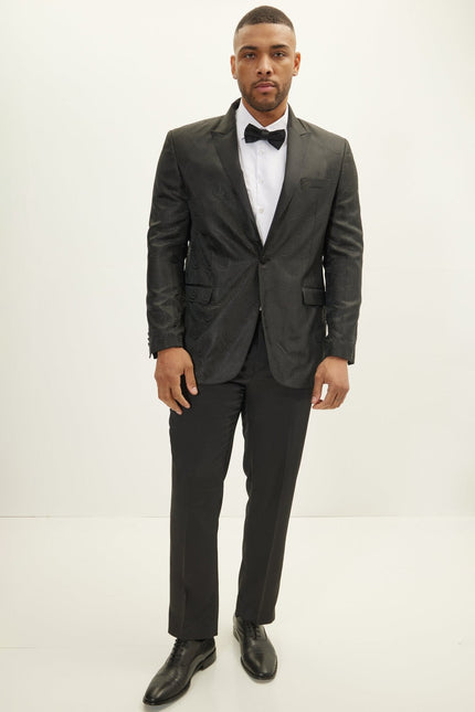 Men's Peak Lapel Tuxedo Jacket - Leaf Jacquard Black | Ron Tomson