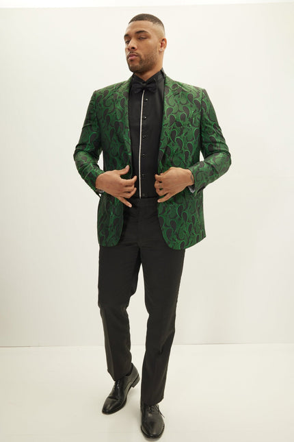 Men's Floral Peak Lapel Tuxedo Jacket - Green | Ron Tomson