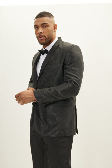 Men's Peak Lapel Tuxedo Jacket - Leaf Jacquard Black | Ron Tomson