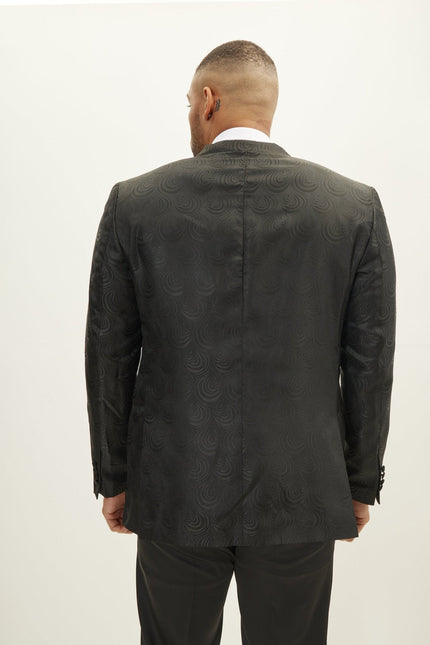 Men's Peak Lapel Tuxedo Jacket - Leaf Jacquard Black | Ron Tomson