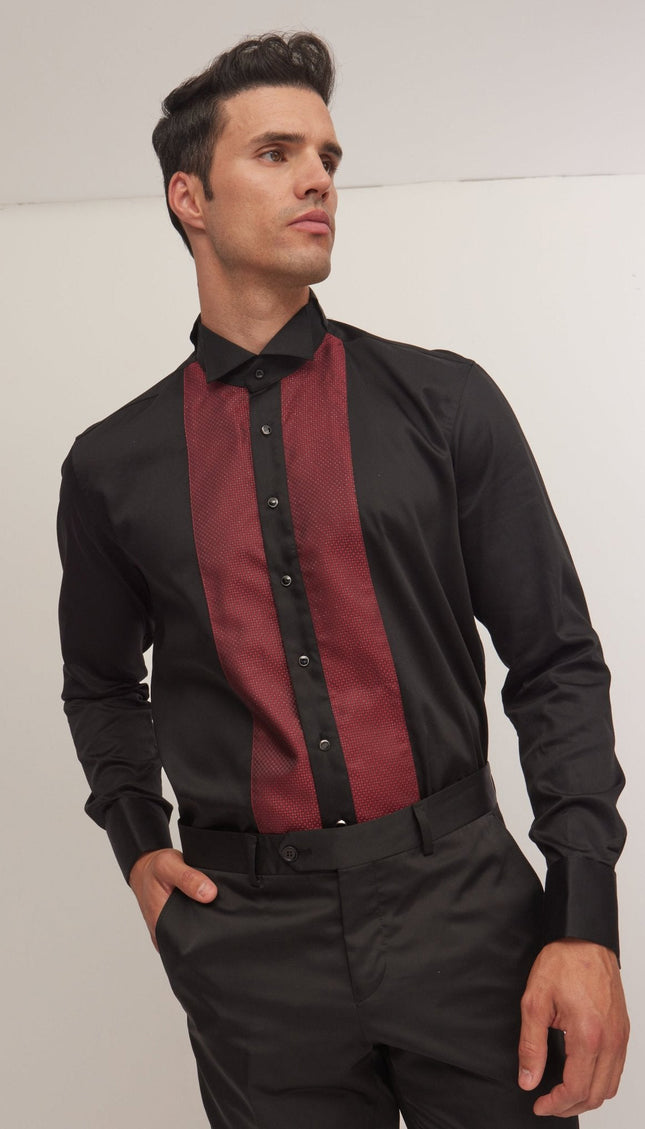 Men's Pique Bib Tuxedo Shirt - Black Burgundy