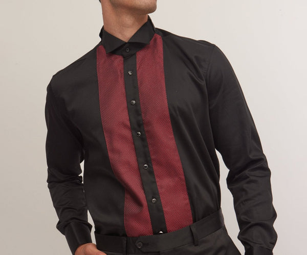 burgundy dress shirt with black tie Men's Pique Bib Tuxedo Shirt - Black Burgundy