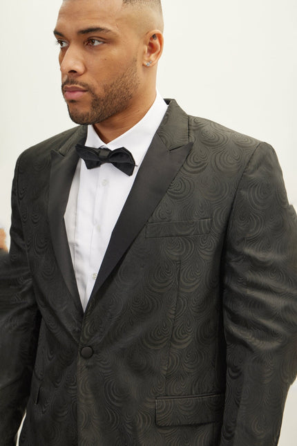 Men's Peak Lapel Tuxedo Jacket - Leaf Jacquard Black | Ron Tomson