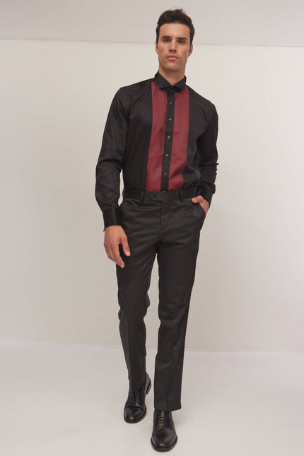 black suit red dress shirt Men's Pique Bib Tuxedo Shirt - Black Burgundy
