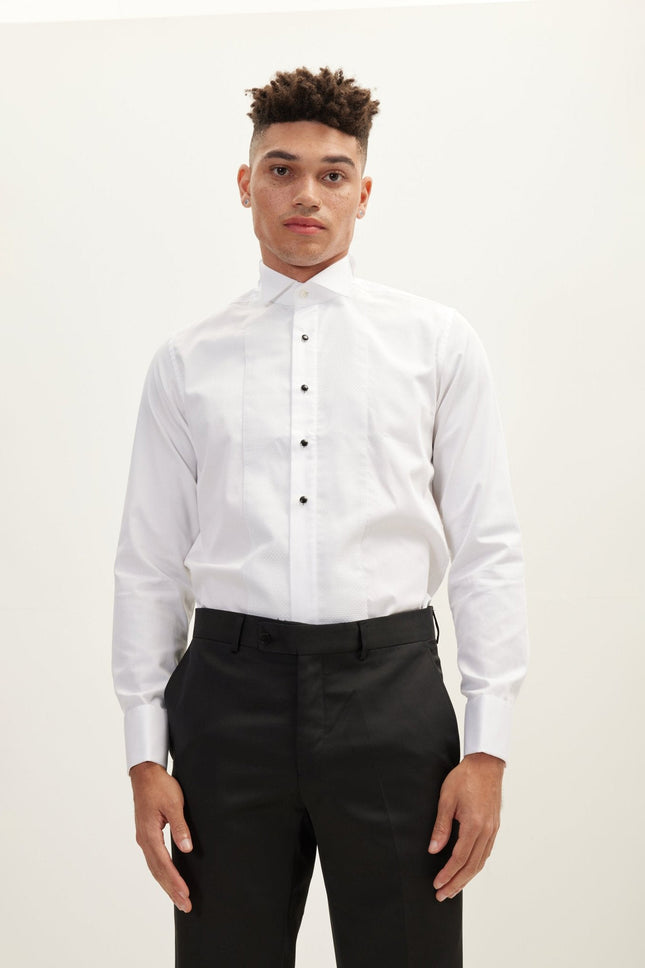 Men's Pique Bib Tuxedo Shirt - White | Ron Tomson