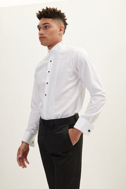 Men's Pique Bib Tuxedo Shirt - White | Ron Tomson