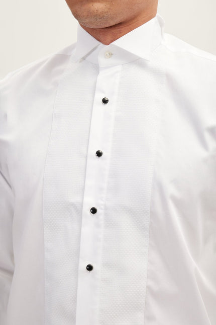 Men's Pique Bib Tuxedo Shirt - White | Ron Tomson