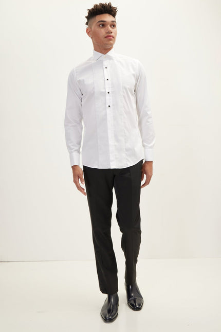 Men's Pique Bib Tuxedo Shirt - White | Ron Tomson