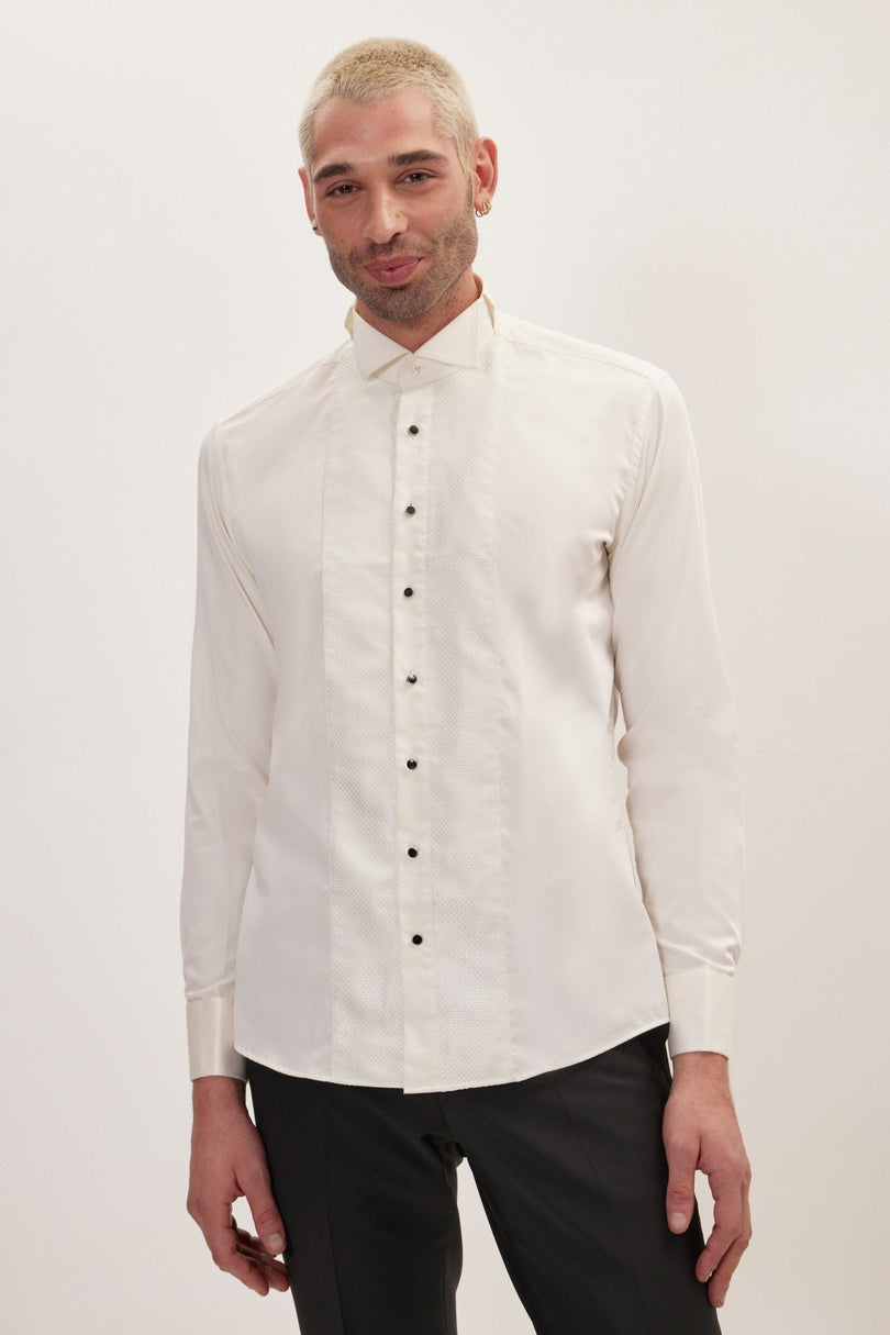Men's Pique Bib Tuxedo Shirt - Beige | Ron Tomson
