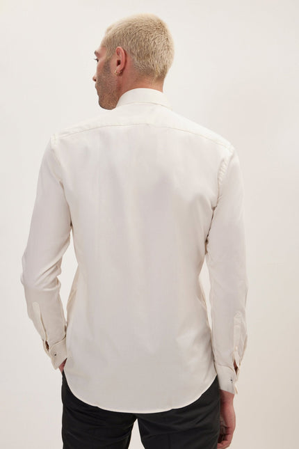 Men's Pique Bib Tuxedo Shirt - Beige | Ron Tomson
