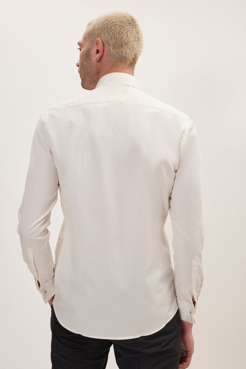Men's Pique Bib Tuxedo Shirt - Beige | Ron Tomson