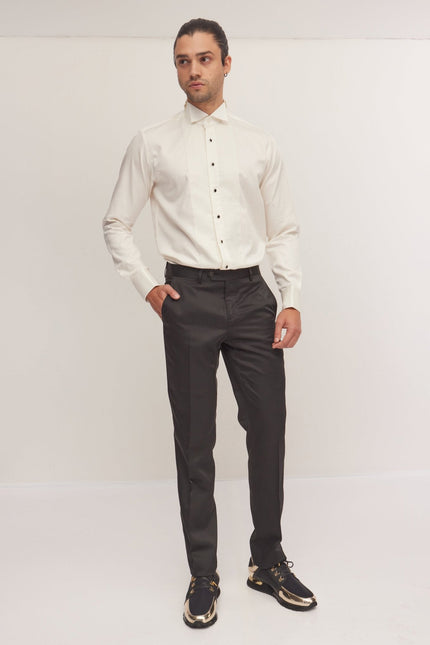 Men's Pique Bib Tuxedo Shirt - Beige | Ron Tomson
