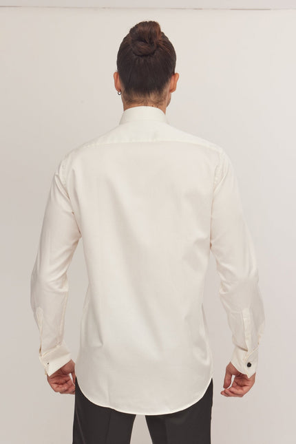 Men's Pique Bib Tuxedo Shirt - Beige | Ron Tomson