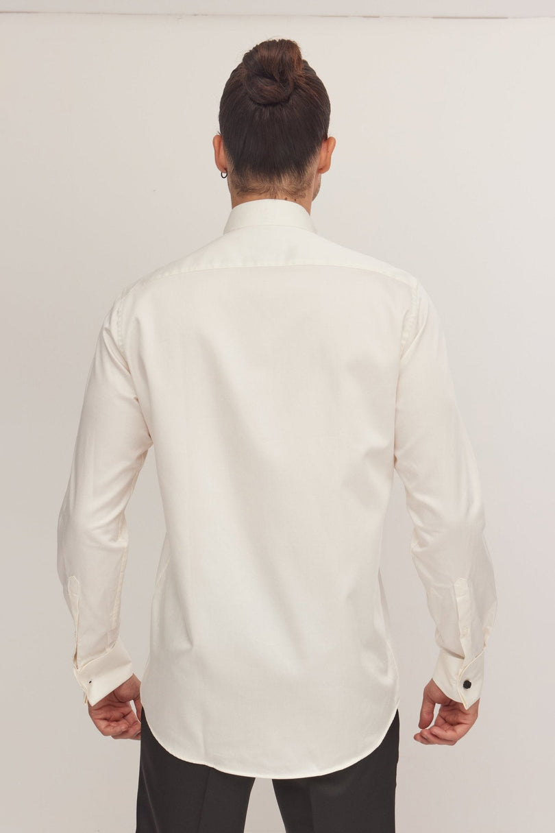 Men's Pique Bib Tuxedo Shirt - Beige | Ron Tomson