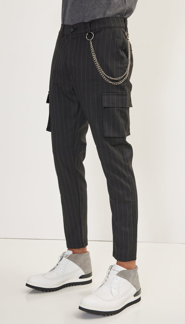 Pinstriped Cargo Pants - Black Anthracite