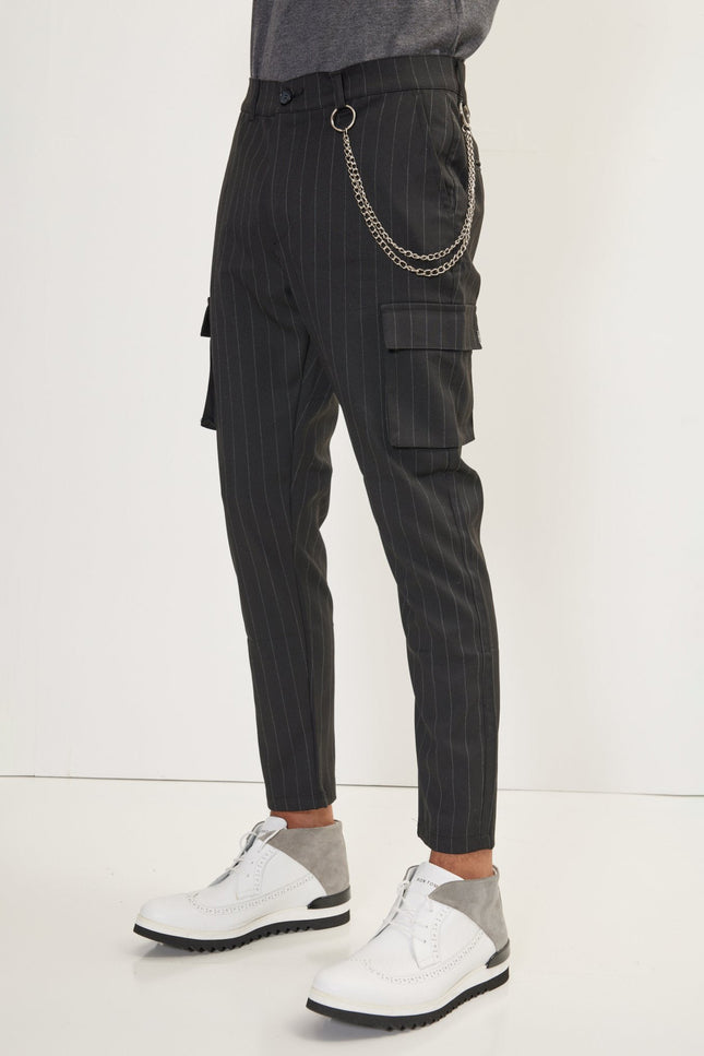 Pinstriped Cargo Pants - Black Anthracite
