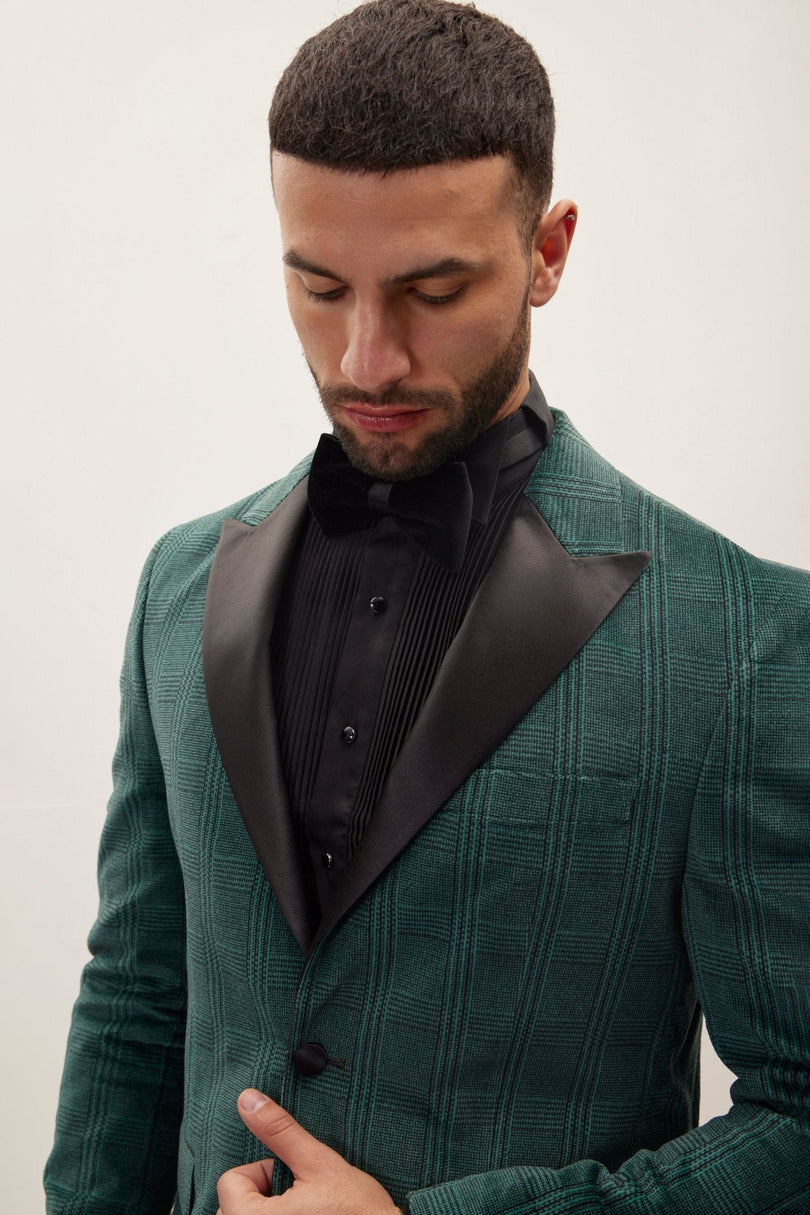 Men's Corduroy Velvet Tuxedo Jacket - Green | Ron Tomson