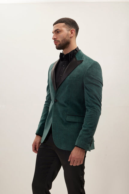 Men's Corduroy Velvet Tuxedo Jacket - Green | Ron Tomson