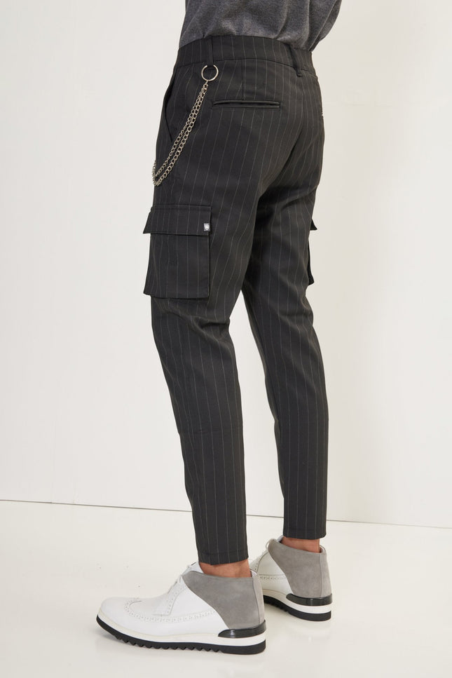 Pinstriped Cargo Pants - Black Anthracite