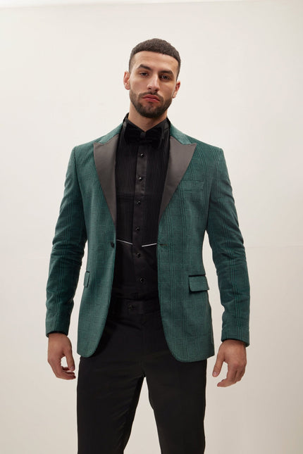 Men's Corduroy Velvet Tuxedo Jacket - Green | Ron Tomson