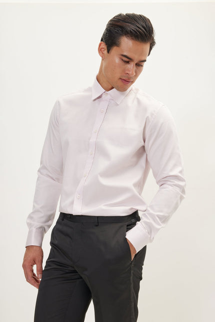 Men's Point Collar Dress Shirt - Light Pink | Ron Tomson