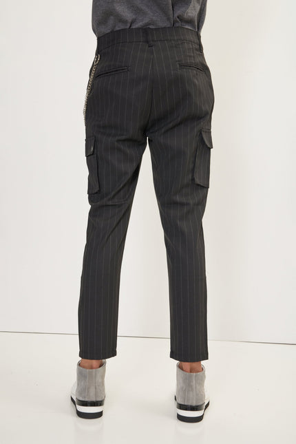 Men's Pinstriped Cargo Pants - Black Anthracite | Ron Tomson