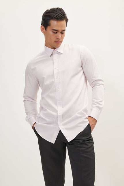 Men's Point Collar Dress Shirt - Light Pink | Ron Tomson