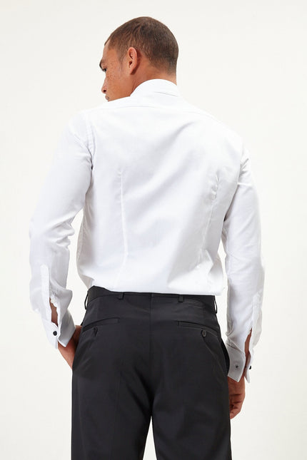 Men's Pleated Wing Collar Shirt - White | Ron Tomson