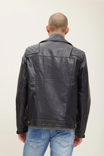 Men's Nappa Lambskin Motorcycle Jacket - Black | Ron Tomson